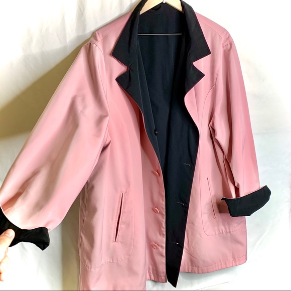 Pink and Black Reversible Rain Jacket Trench Coat - Picture 2 of 6